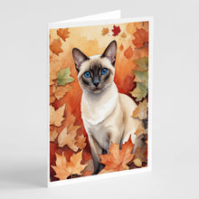 Load image into Gallery viewer, Colorpoint Shorthair Cat in Fall Leaves Greeting Cards - Blank Note Cards – 8-Pack of Artist-Designed Cards with Envelopes