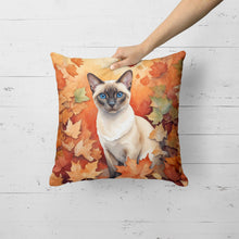 Load image into Gallery viewer, Colorpoint Shorthair Cat in Fall Leaves Throw Pillow