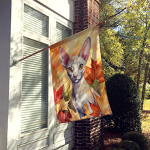 Load image into Gallery viewer, Cornish Rex Cat in Fall Leaves House Flag
