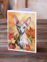 Load image into Gallery viewer, Cornish Rex Cat in Fall Leaves Greeting Cards - Blank Note Cards – 8-Pack of Artist-Designed Cards with Envelopes