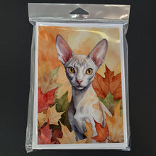 Load image into Gallery viewer, Cornish Rex Cat in Fall Leaves Greeting Cards - Blank Note Cards – 8-Pack of Artist-Designed Cards with Envelopes