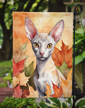 Load image into Gallery viewer, Cornish Rex Fall Garden Flag - Cat in Fall Leaves - Cat-Themed Seasonal Yard Decor