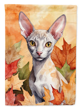 Load image into Gallery viewer, Cornish Rex Fall Garden Flag - Cat in Fall Leaves - Cat-Themed Seasonal Yard Decor
