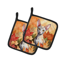 Load image into Gallery viewer, Cornish Rex Cat in Fall Leaves Pot Holders - Set of 2 Decorative Kitchen Helpers | Made in the USA