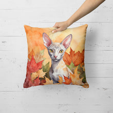 Load image into Gallery viewer, Cornish Rex Cat in Fall Leaves Throw Pillow