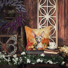 Load image into Gallery viewer, Cornish Rex Cat in Fall Leaves Throw Pillow