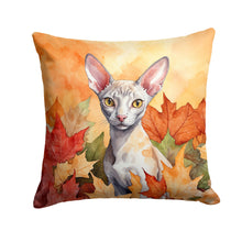 Load image into Gallery viewer, Cornish Rex Cat in Fall Leaves Throw Pillow