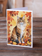 Load image into Gallery viewer, Cymric Cat in Fall Leaves Greeting Cards - Blank Note Cards – 8-Pack of Artist-Designed Cards with Envelopes
