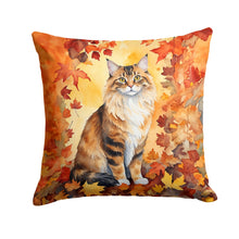 Load image into Gallery viewer, Cymric Cat in Fall Leaves Throw Pillow - 14x14 Decorative Pillow – Art for Your Home &amp; Patio