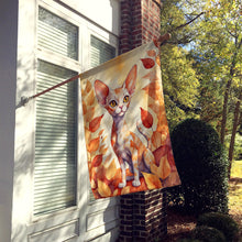 Load image into Gallery viewer, Devon Rex Cat in Fall Leaves House Flag