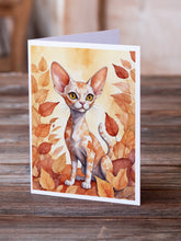 Load image into Gallery viewer, Devon Rex Cat in Fall Leaves Greeting Cards - Blank Note Cards – 8-Pack of Artist-Designed Cards with Envelopes
