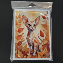 Load image into Gallery viewer, Devon Rex Cat in Fall Leaves Greeting Cards - Blank Note Cards – 8-Pack of Artist-Designed Cards with Envelopes