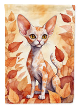 Load image into Gallery viewer, Devon Rex Fall Garden Flag - Cat in Fall Leaves - Cat-Themed Seasonal Yard Decor