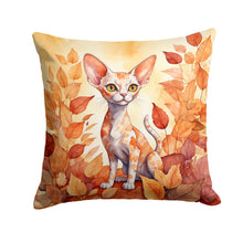 Load image into Gallery viewer, Devon Rex Cat in Fall Leaves Throw Pillow - 14x14 Decorative Pillow – Art for Your Home &amp; Patio