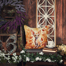 Load image into Gallery viewer, Devon Rex Cat in Fall Leaves Throw Pillow