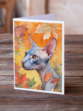 Load image into Gallery viewer, Donskoy Don Sphynx Cat in Fall Leaves Greeting Cards - Blank Note Cards – 8-Pack of Artist-Designed Cards with Envelopes