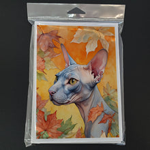Load image into Gallery viewer, Donskoy Don Sphynx Cat in Fall Leaves Greeting Cards - Blank Note Cards – 8-Pack of Artist-Designed Cards with Envelopes