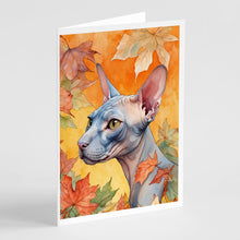 Load image into Gallery viewer, Donskoy Don Sphynx Cat in Fall Leaves Greeting Cards - Blank Note Cards – 8-Pack of Artist-Designed Cards with Envelopes