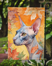 Load image into Gallery viewer, Donskoy Don Sphynx Fall Garden Flag - Cat in Fall Leaves - Cat-Themed Seasonal Yard Decor