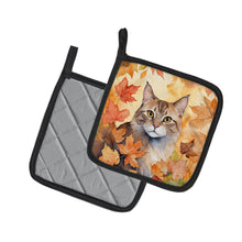 Load image into Gallery viewer, Dwelf Cat in Fall Leaves Pot Holders - Set of 2 Decorative Kitchen Helpers | Made in the USA