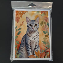 Load image into Gallery viewer, Egyptian Mau Cat in Fall Leaves Greeting Cards - Blank Note Cards – 8-Pack of Artist-Designed Cards with Envelopes