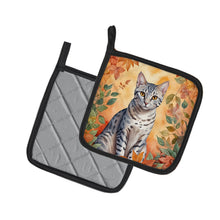 Load image into Gallery viewer, Egyptian Mau Cat in Fall Leaves Pot Holders - Set of 2 Decorative Kitchen Helpers | Made in the USA