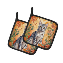 Load image into Gallery viewer, Egyptian Mau Cat in Fall Leaves Pot Holders - Set of 2 Decorative Kitchen Helpers | Made in the USA