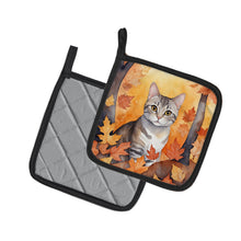 Load image into Gallery viewer, European Shorthair Cat in Fall Leaves Pot Holders - Set of 2 Decorative Kitchen Helpers | Made in the USA