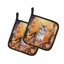 Load image into Gallery viewer, European Shorthair Cat in Fall Leaves Pot Holders - Set of 2 Decorative Kitchen Helpers | Made in the USA