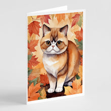 Load image into Gallery viewer, Exotic Shorthair Cat in Fall Leaves Greeting Cards - Blank Note Cards – 8-Pack of Artist-Designed Cards with Envelopes