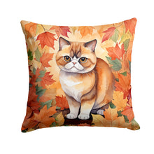 Load image into Gallery viewer, Exotic Shorthair Cat in Fall Leaves Throw Pillow - 14x14 Decorative Pillow – Art for Your Home &amp; Patio