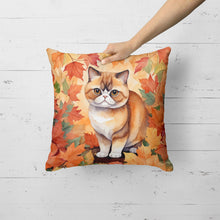 Load image into Gallery viewer, Exotic Shorthair Cat in Fall Leaves Throw Pillow
