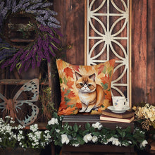 Load image into Gallery viewer, Exotic Shorthair Cat in Fall Leaves Throw Pillow