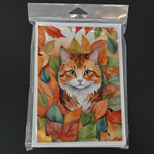 Load image into Gallery viewer, Foldex Exotic Fold Cat in Fall Leaves Greeting Cards - Blank Note Cards – 8-Pack of Artist-Designed Cards with Envelopes