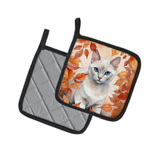 Load image into Gallery viewer, Foreign White Cat in Fall Leaves Pot Holders - Set of 2 Decorative Kitchen Helpers | Made in the USA