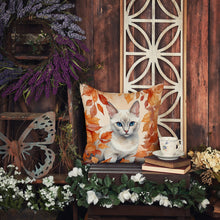 Load image into Gallery viewer, Foreign White Cat in Fall Leaves Throw Pillow