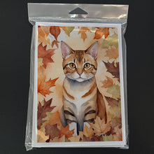 Load image into Gallery viewer, German Rex Cat in Fall Leaves Greeting Cards - Blank Note Cards – 8-Pack of Artist-Designed Cards with Envelopes