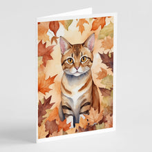 Load image into Gallery viewer, German Rex Cat in Fall Leaves Greeting Cards - Blank Note Cards – 8-Pack of Artist-Designed Cards with Envelopes
