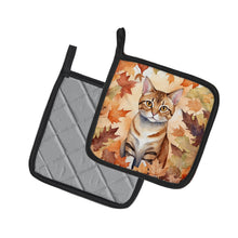 Load image into Gallery viewer, German Rex Cat in Fall Leaves Pot Holders - Set of 2 Decorative Kitchen Helpers | Made in the USA