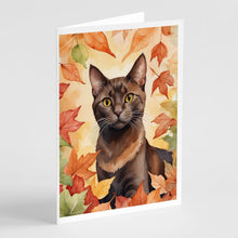 Load image into Gallery viewer, Havana Brown Cat in Fall Leaves Greeting Cards - Blank Note Cards – 8-Pack of Artist-Designed Cards with Envelopes