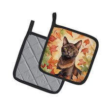 Load image into Gallery viewer, Havana Brown Cat in Fall Leaves Pot Holders - Set of 2 Decorative Kitchen Helpers | Made in the USA