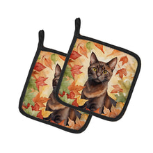 Load image into Gallery viewer, Havana Brown Cat in Fall Leaves Pot Holders - Set of 2 Decorative Kitchen Helpers | Made in the USA