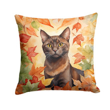 Load image into Gallery viewer, Havana Brown Cat in Fall Leaves Throw Pillow - 14x14 Decorative Pillow – Art for Your Home &amp; Patio