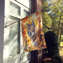 Load image into Gallery viewer, Highlander Lynx Cat in Fall Leaves House Flag