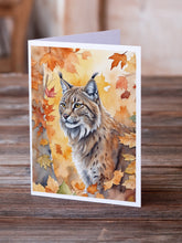 Load image into Gallery viewer, Highlander Lynx Cat in Fall Leaves Greeting Cards - Blank Note Cards – 8-Pack of Artist-Designed Cards with Envelopes