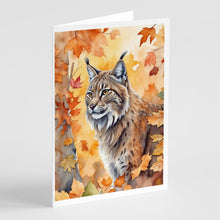 Load image into Gallery viewer, Highlander Lynx Cat in Fall Leaves Greeting Cards - Blank Note Cards – 8-Pack of Artist-Designed Cards with Envelopes