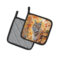 Load image into Gallery viewer, Highlander Lynx Cat in Fall Leaves Pot Holders - Set of 2 Decorative Kitchen Helpers | Made in the USA