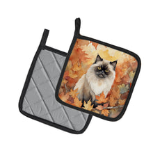 Load image into Gallery viewer, Himalayan Cat in Fall Leaves Pot Holders - Set of 2 Decorative Kitchen Helpers | Made in the USA