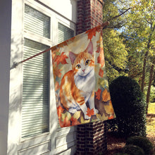 Load image into Gallery viewer, Japanese Bobtail Cat in Fall Leaves House Flag