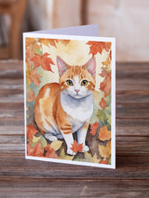 Load image into Gallery viewer, Japanese Bobtail Cat in Fall Leaves Greeting Cards - Blank Note Cards – 8-Pack of Artist-Designed Cards with Envelopes
